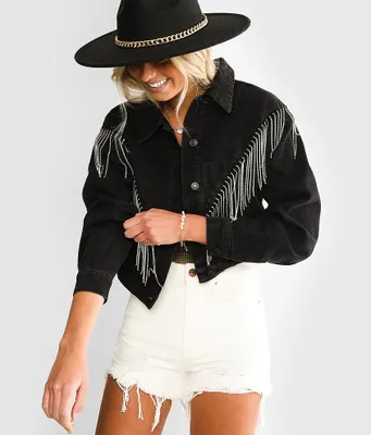 Rhinestone Fringe Denim Jacket