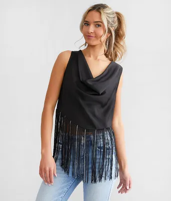 Blue B Rhinestone Fringe Tank Top
