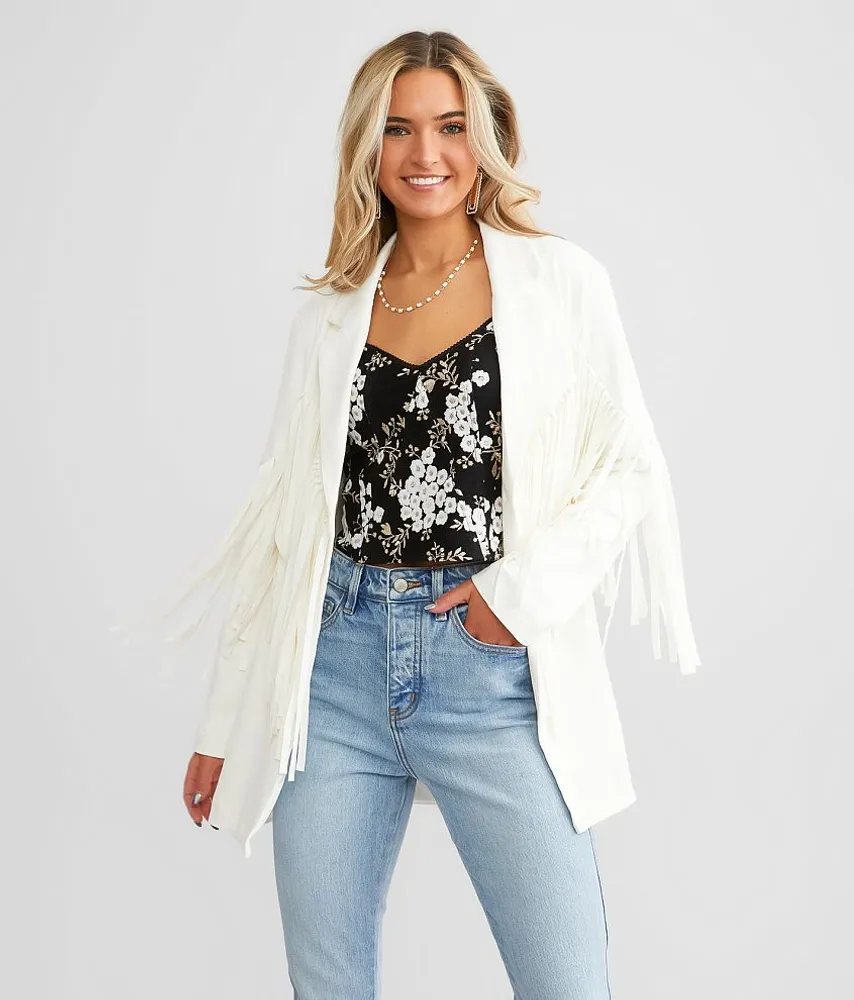 Faux Suede Fringe Blazer