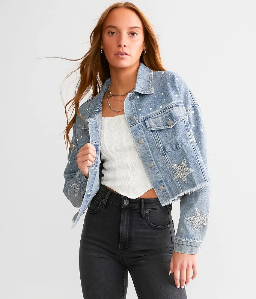 Embellished Denim Cropped Jacket