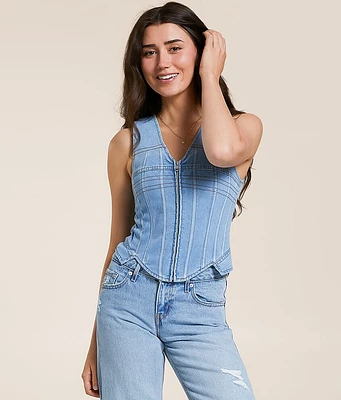 Blue B Embroidered Corset Denim Vest