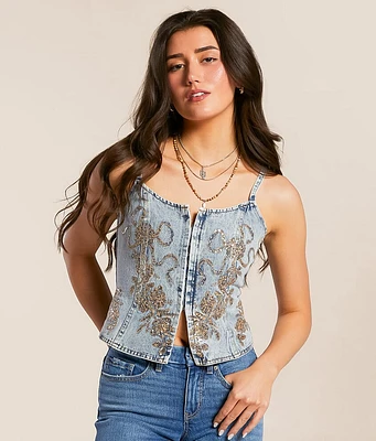 Blue B Sequin Denim Cropped Tank Top