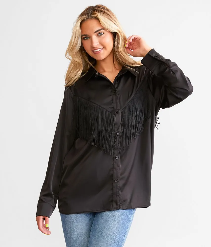 Western Satin Fringe Blouse