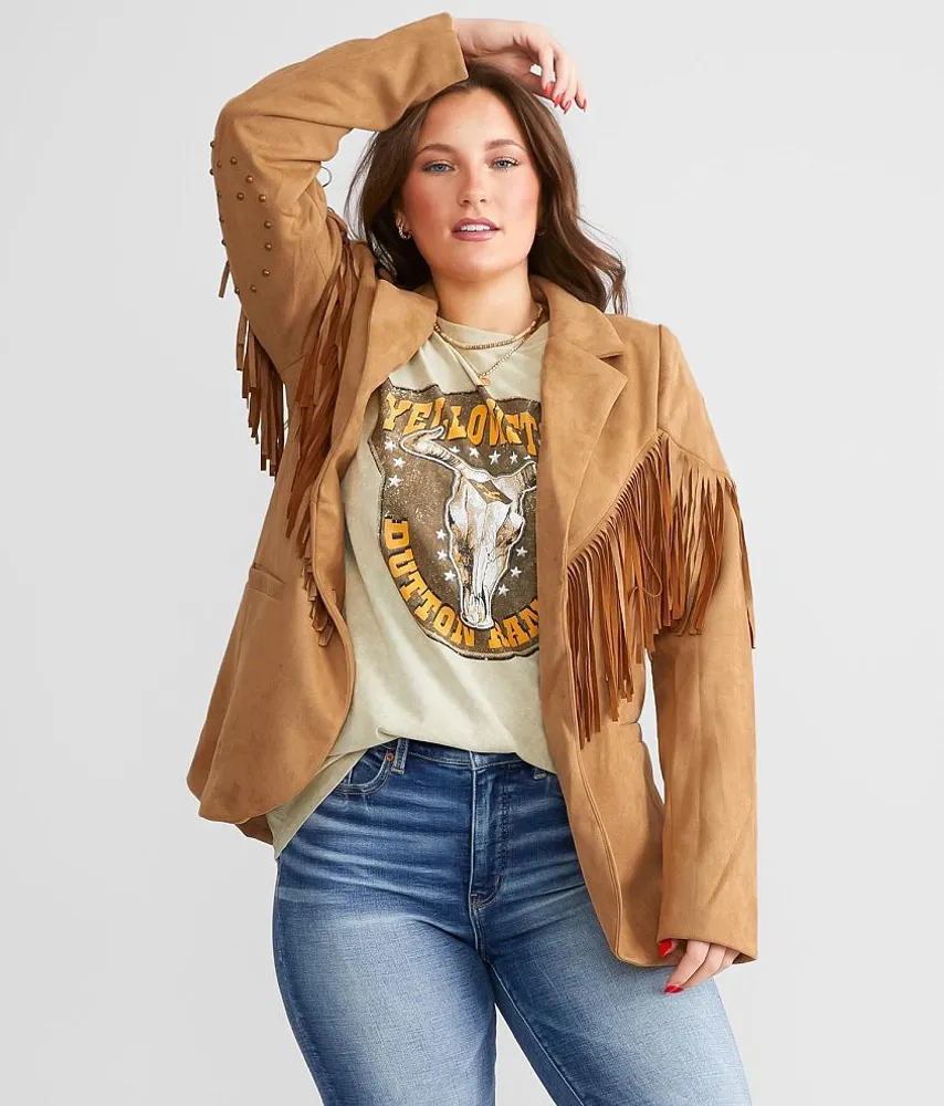 Faux Suede Fringe Blazer