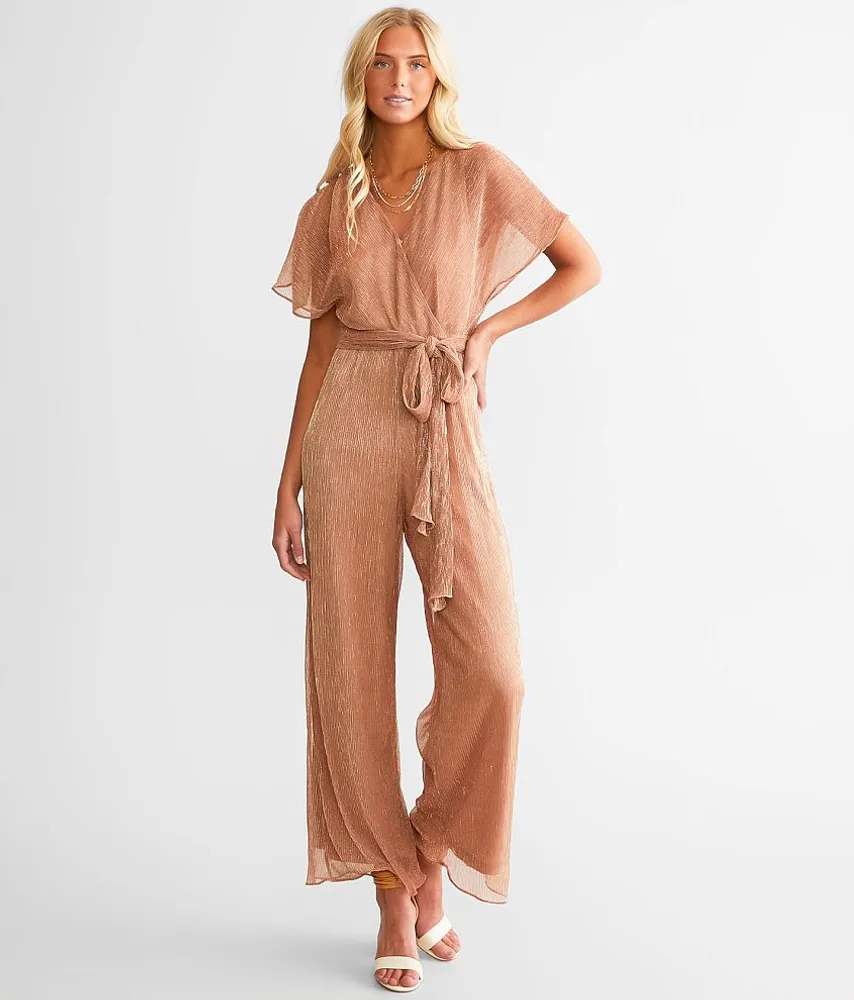 Metallic Pleated Mesh Jumpsuit