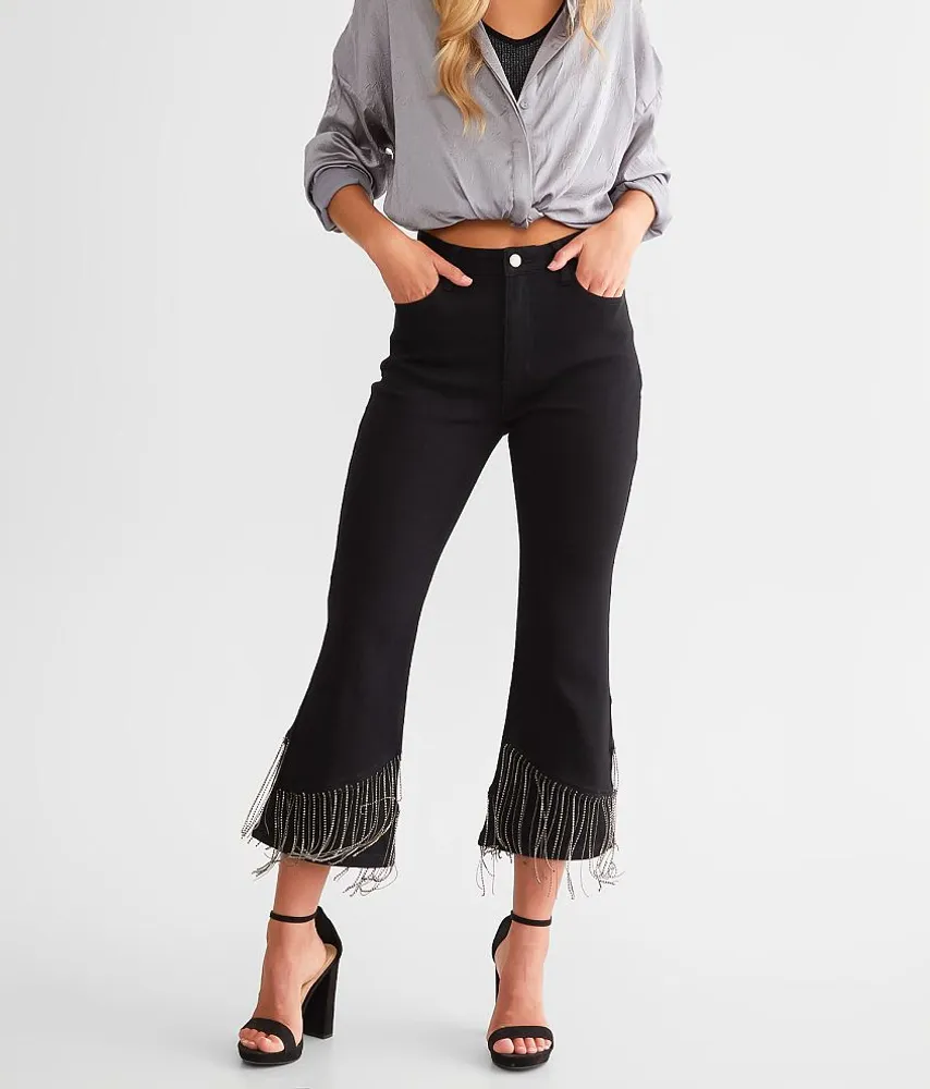 Rhinestone High Rise Cropped Flare Jean