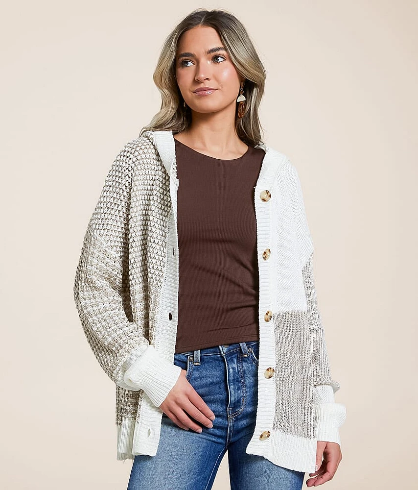 Color Block Hooded Cardigan Sweater