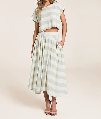 Blu Pepper Striped Midi Skirt