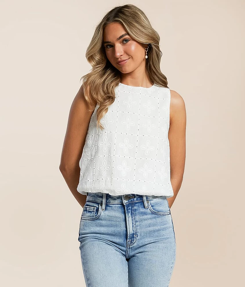Eyelet Bubble Cropped Tank Top