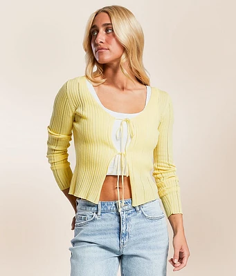 By Together Front Tie Cropped Cardigan Sweater