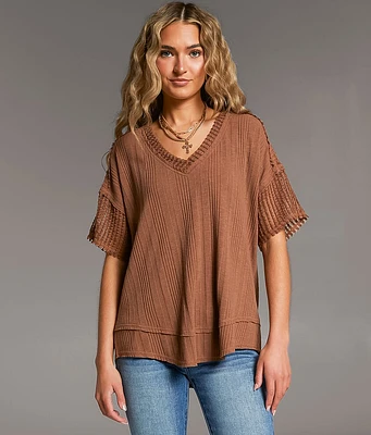 BKE Pieced Open Weave Top