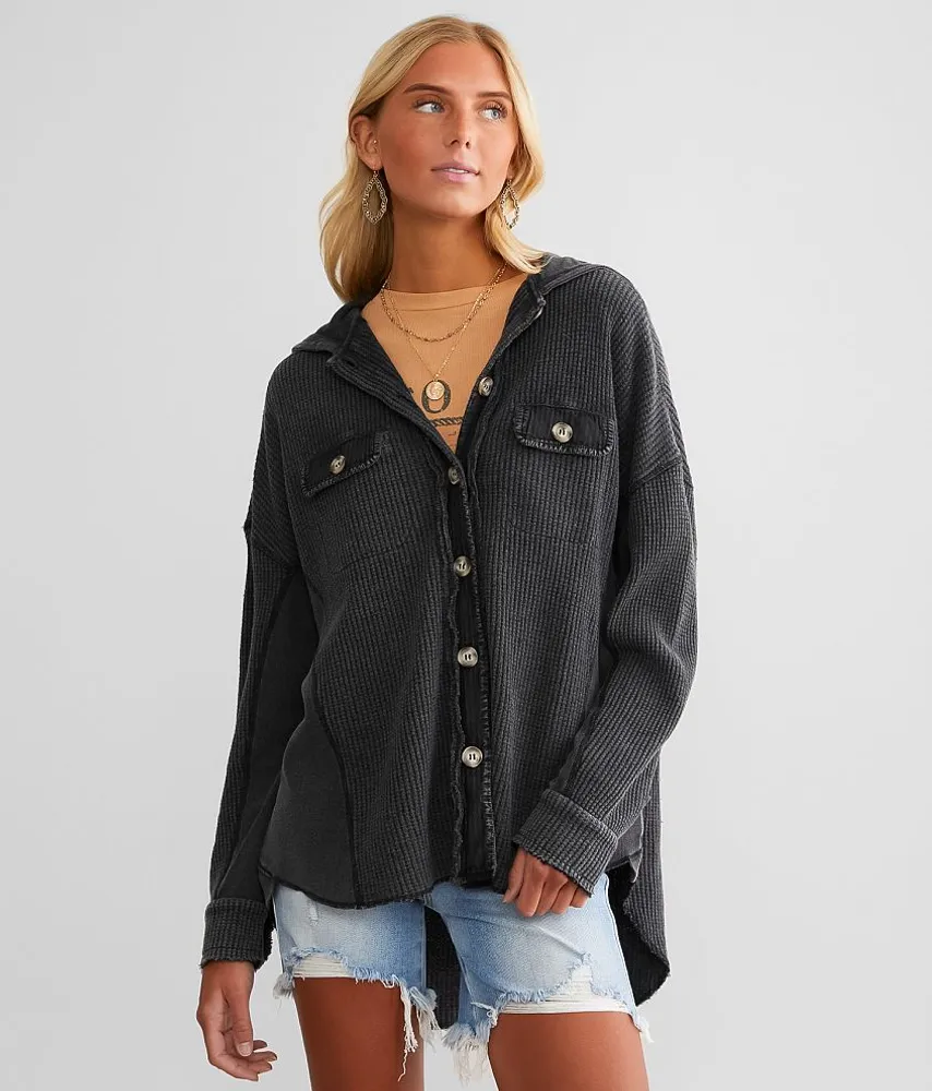 Hooded Waffle Knit Shirt