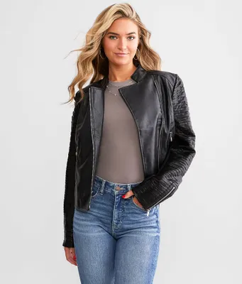 BKE Textured Mock Neck Moto Jacket