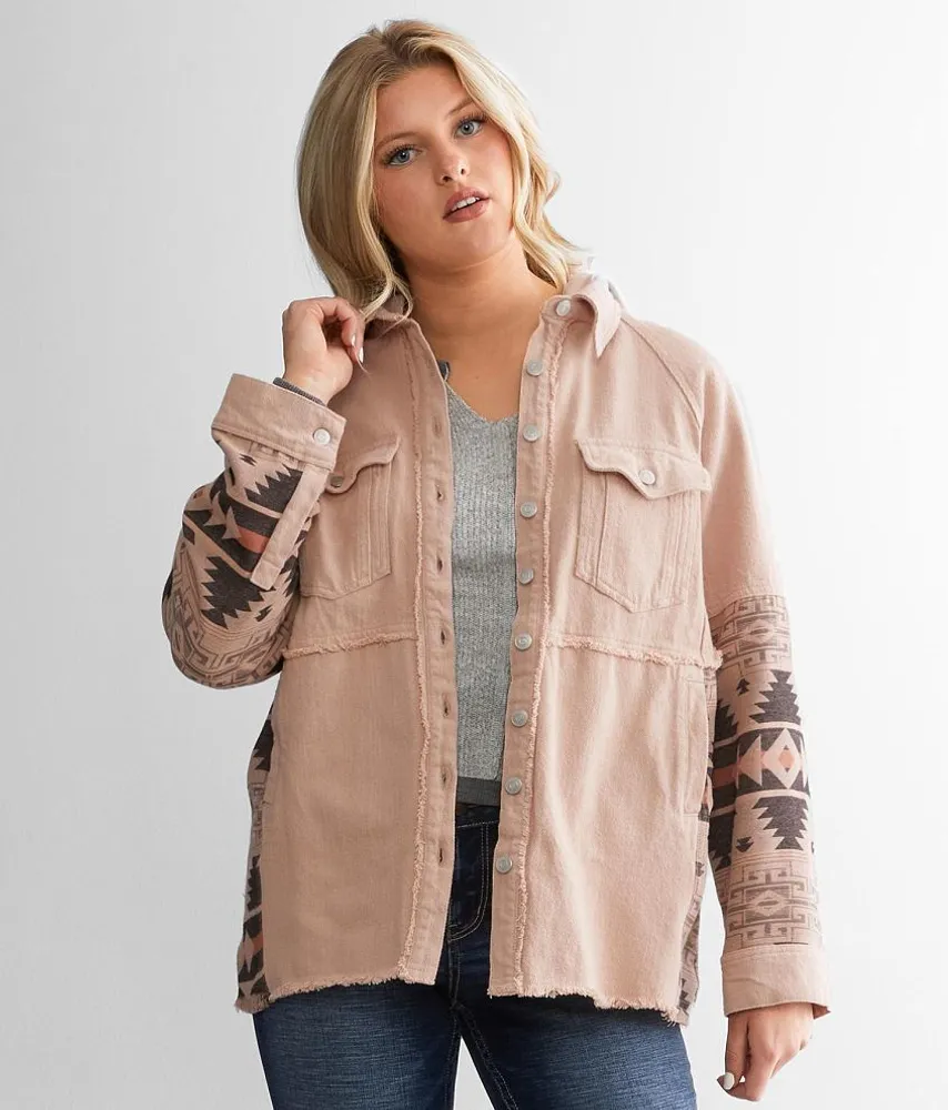 Pieced Denim Hooded Shacket