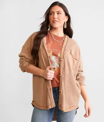 BKE Oversized Waffle Knit Hooded Shirt