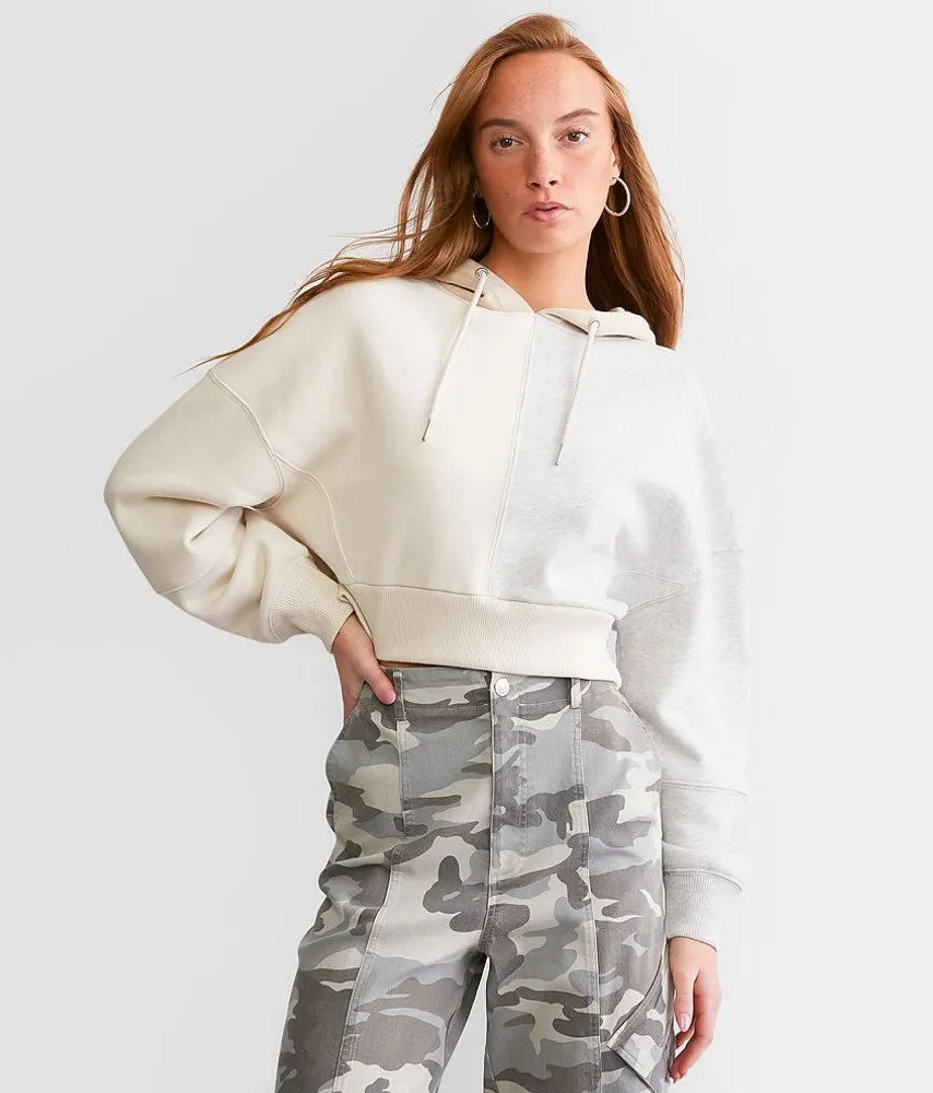 Cropped Color Block Hooded Sweatshirt