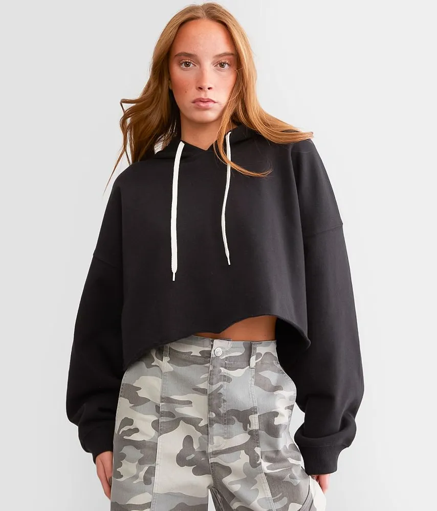Cropped Boxy Hooded Sweatshirt - One