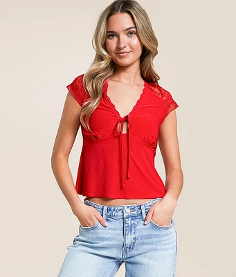 Willow & Root Pieced Lace Keyhole Top
