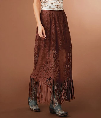 Sterling & Stitch Lace Fringe Midi Skirt