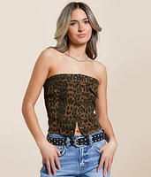 Willow & Root Leopard Print Denim Tube Top