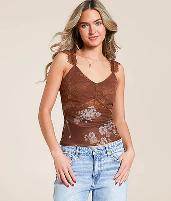 Willow & Root Keyhole Floral Eyelash Lace Tank Top