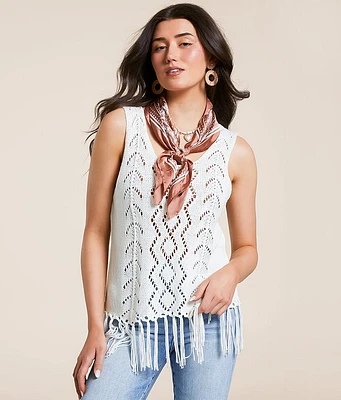 Daytrip Pointelle Fringe Sweater Tank Top