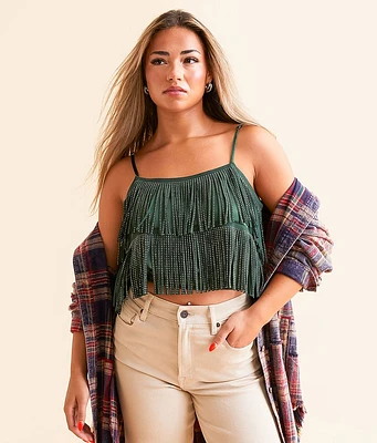 DH Apparel Rhinestone Fringe Cropped Tank Top