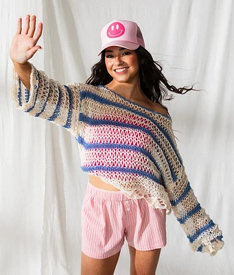 33 Coastal Striped Boatneck Cropped Sweater