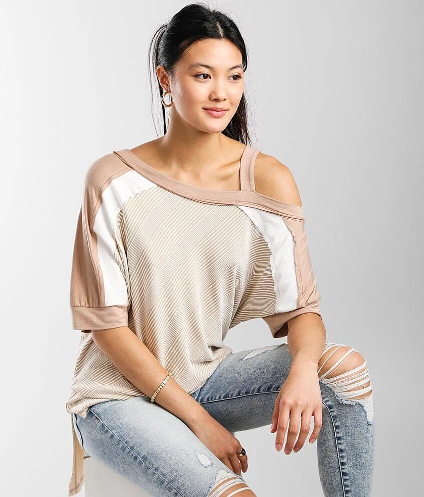 Striped One Shoulder Dolman Top