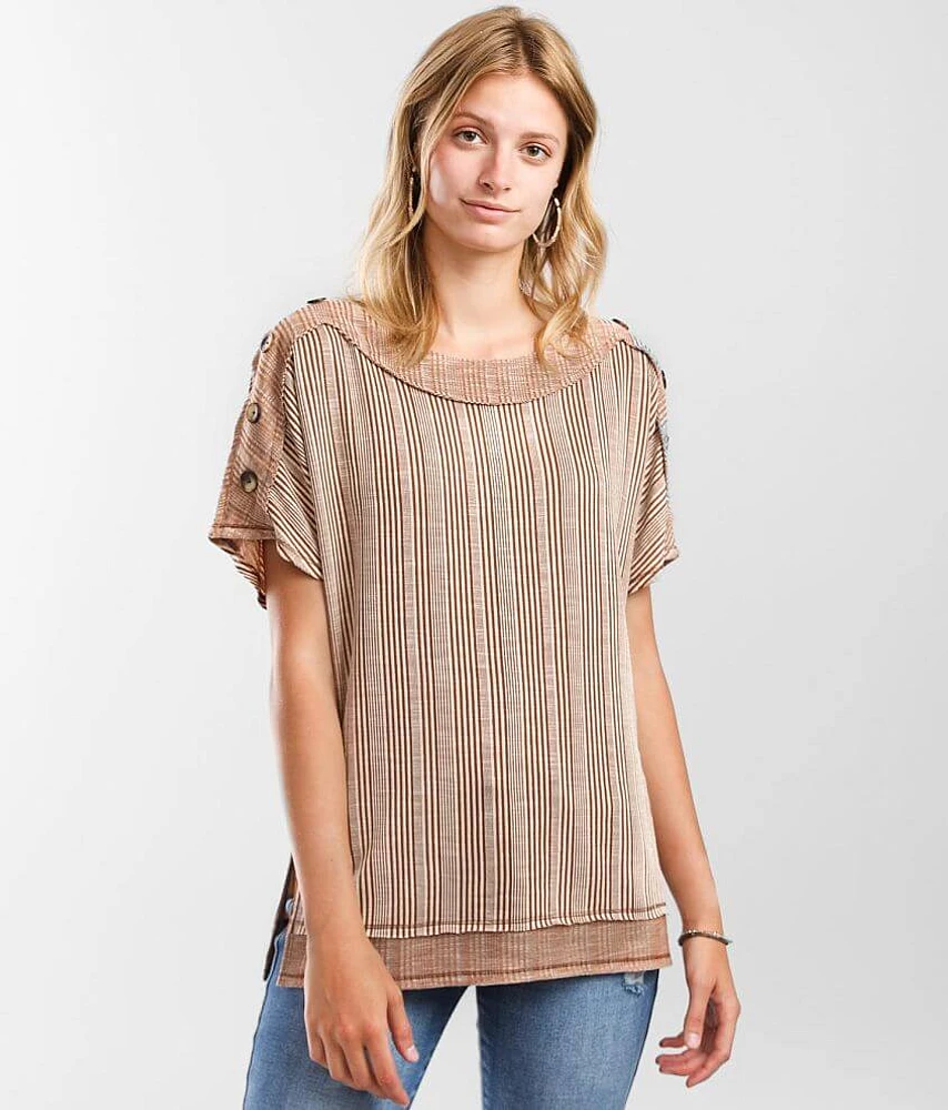 Raw Edge Striped Dolman Top