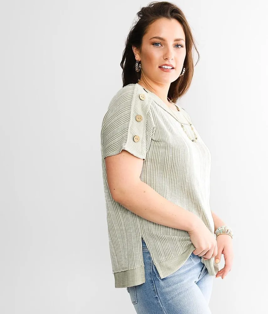 Raw Edge Striped Dolman Top