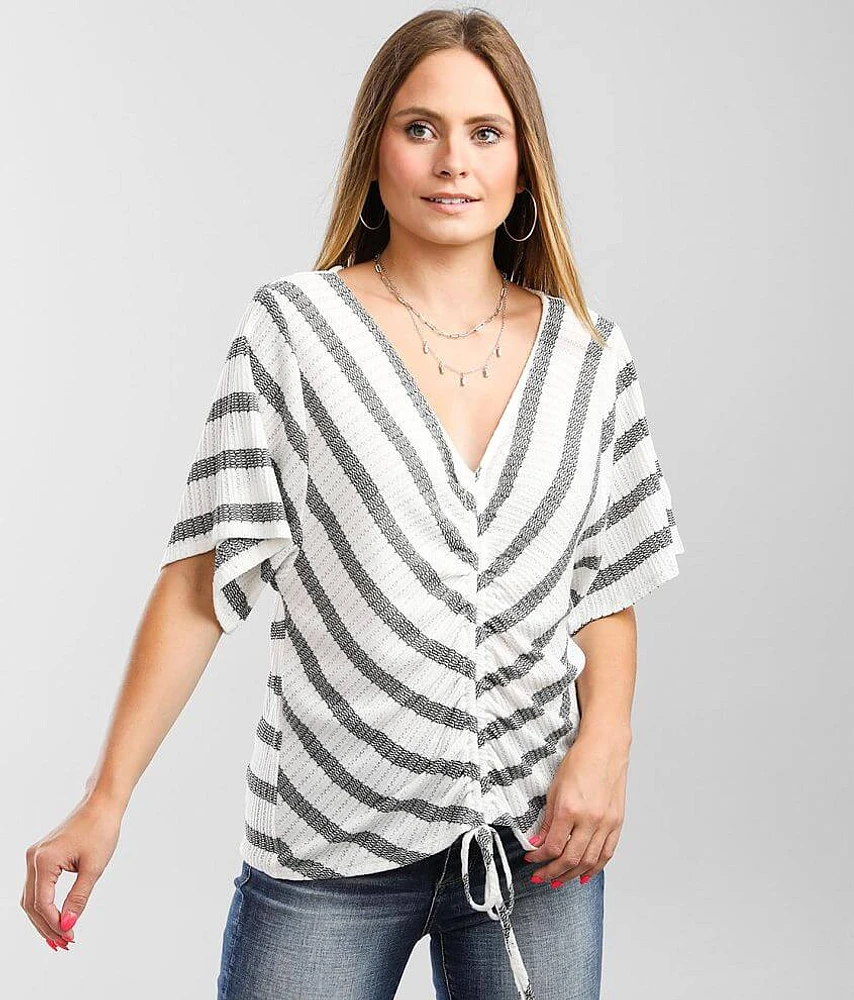 Pointelle Knit Cinch Front Tie Top