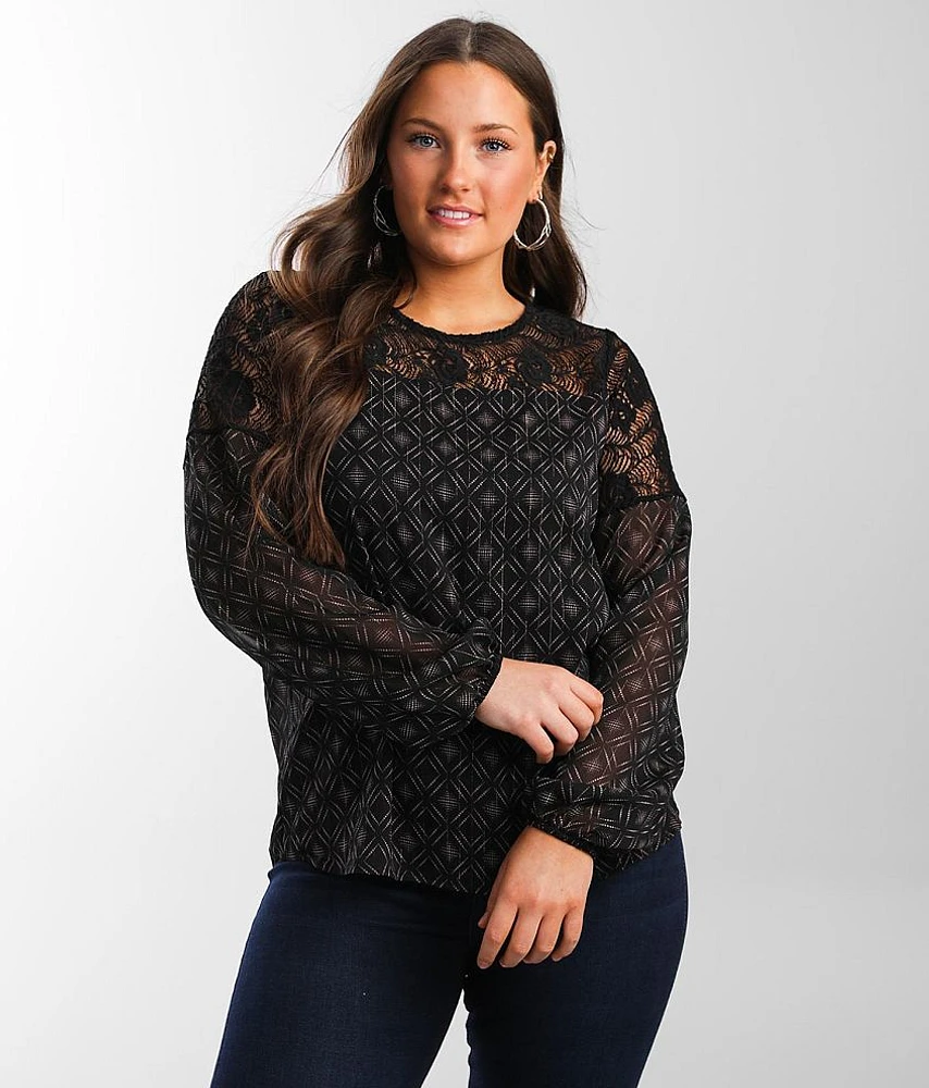 Buckle Black Metallic Striped Chiffon Top