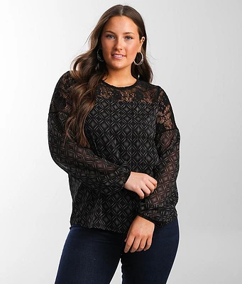 Buckle Black Metallic Striped Chiffon Top