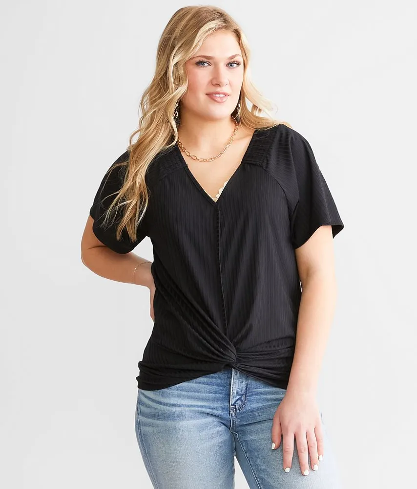 Surplice Twisted Hem Top