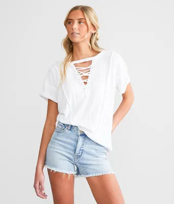 BKE Raw Edge Lace-Up T-Shirt