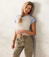 33 Coastal Pointelle Raglan Sweater