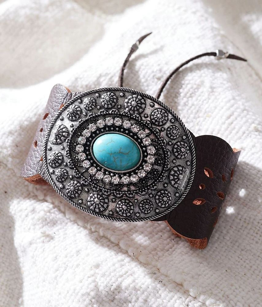 Turquoise Stone Leather Bracelet