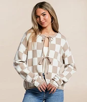 Willow & Root Checkered Front Tie Cardigan Sweater