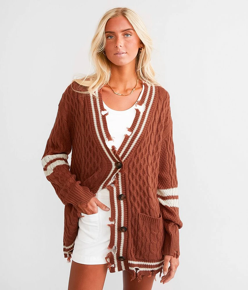 Destructed Varsity Oversized Cardigan Sweater