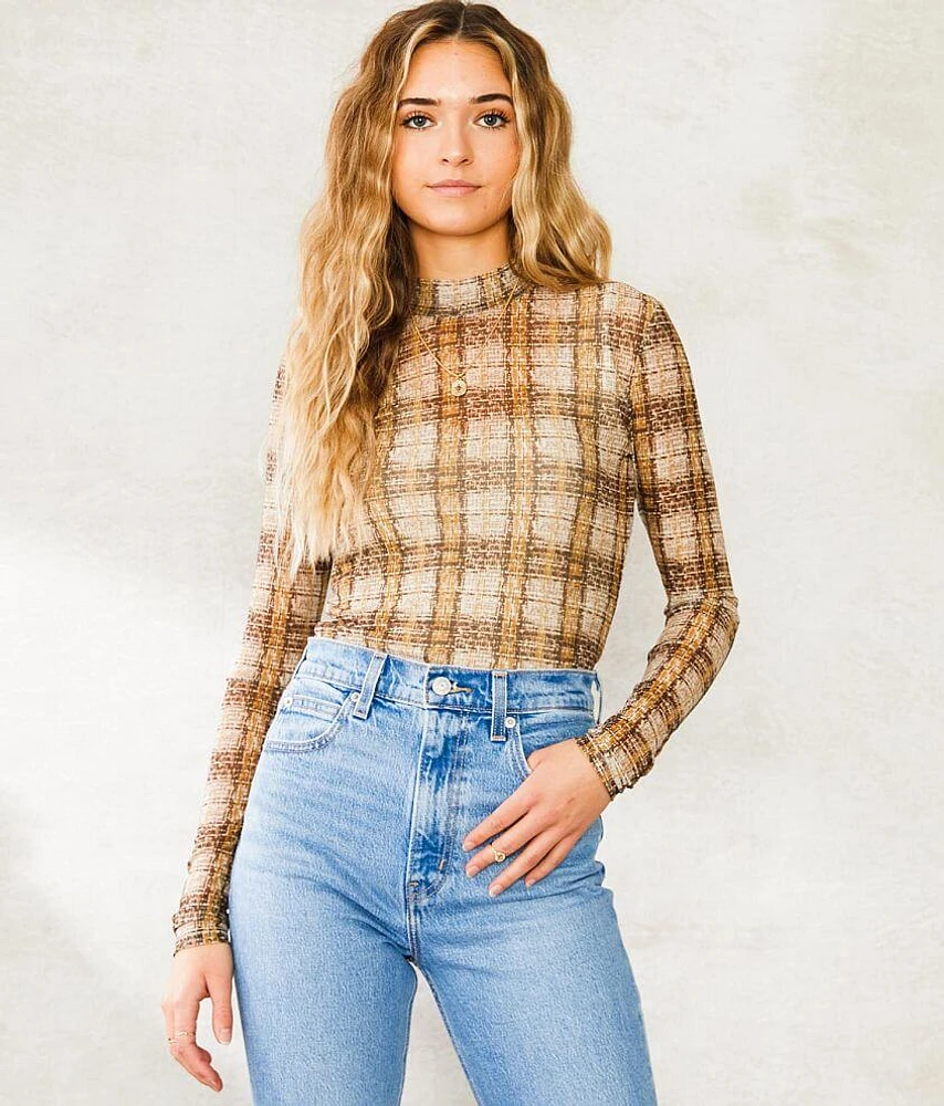 Mock Neck Mesh Top