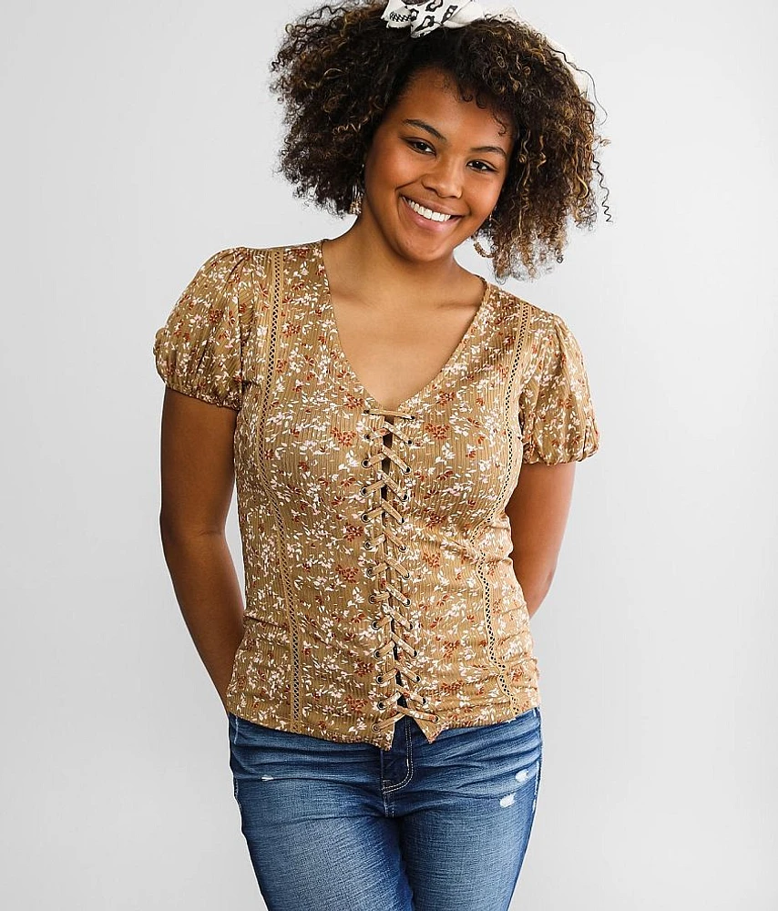 Lace-up Puff Sleeve Top