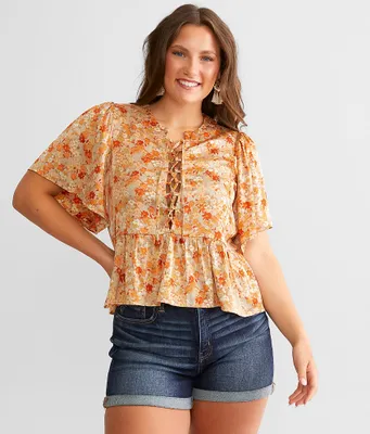 Daytrip Floral Satin Peplum Top