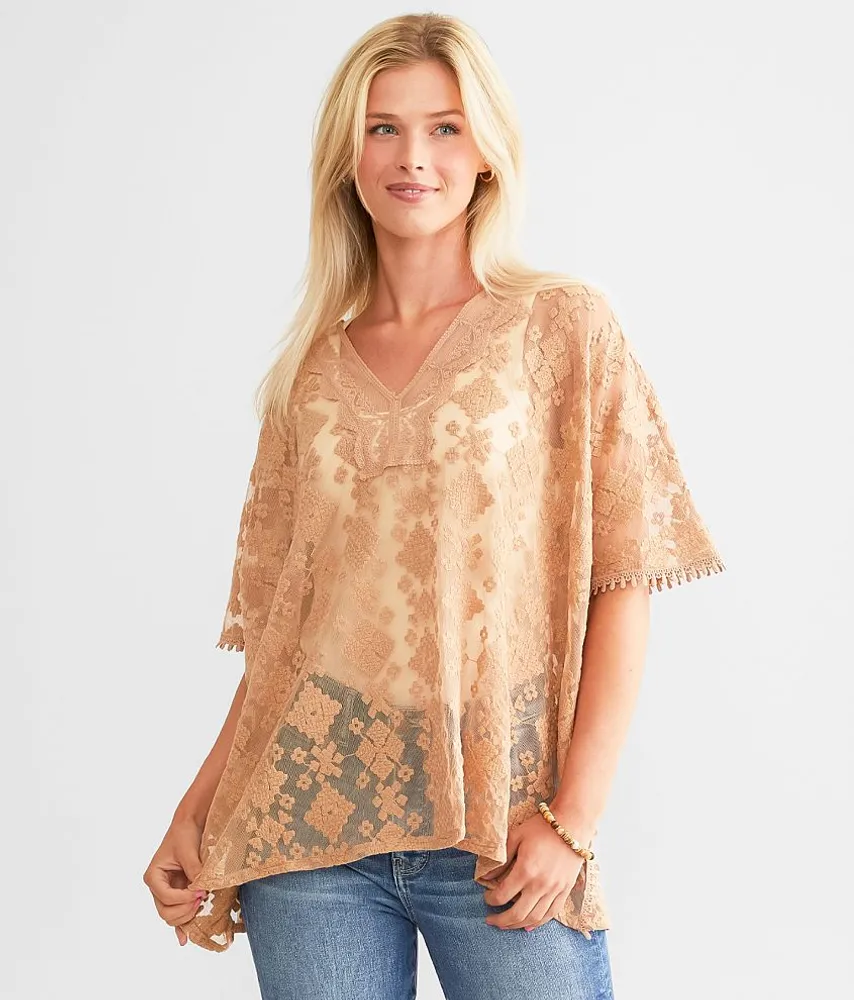 Embroidered Lace Mesh Top