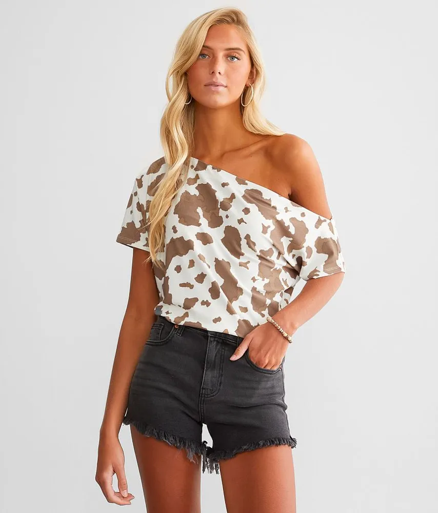 Cow Print Off The Shoulder Top