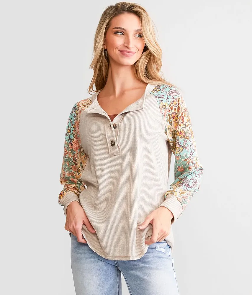 Floral Pieced Henley