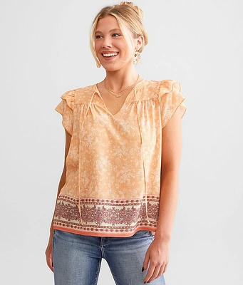 Daytrip Floral Print Flutter Sleeve Top