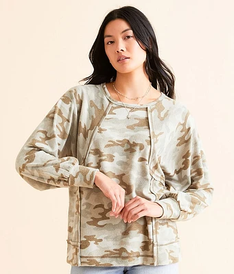 BKE Pieced Camo Print Top