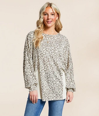 Daytrip Pieced Cheetah Print Top