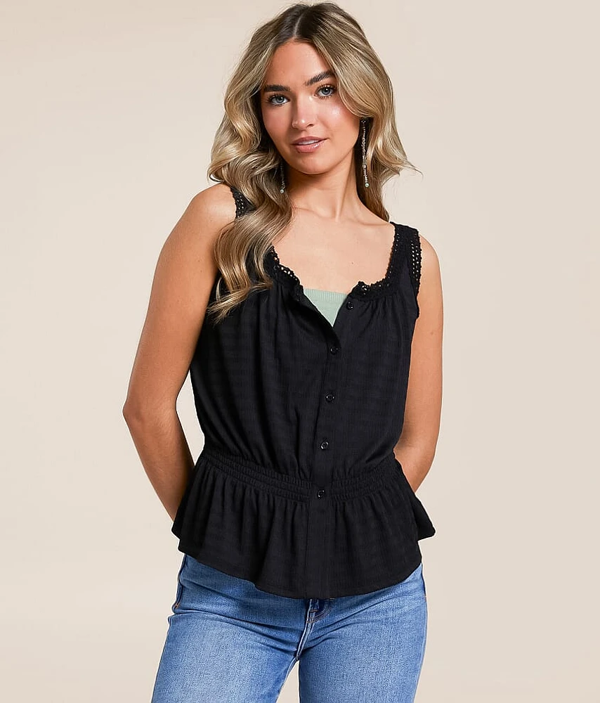 Daytrip Crochet Trim Peplum Tank Top